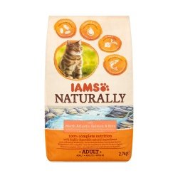 IAMS Naturally Complete Dry Cat Food for Adult 1+ Cats with Salmon and Rice 2.7 kg